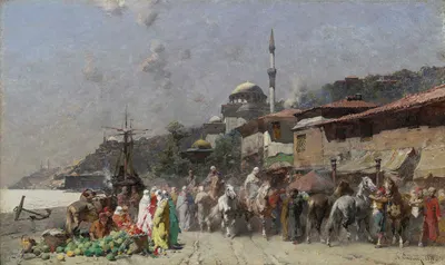 Marketplace On The Bosporus, Constantinople And The New Mosque Beyond by Alberto Pasini, 1871 — digital art print download
