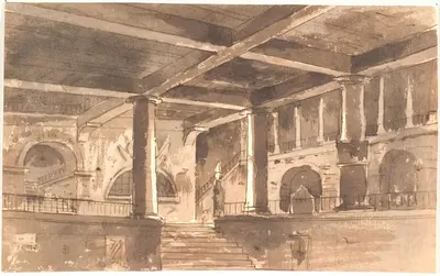 Форхаль с лестницей, колоннами и сводами by Арон Уоллик, 1802 - 1809 — digital art print download