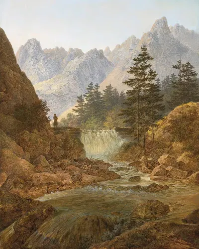 Gebirgslandschaft Mit Wanderer by August Piepenhagen — digital art print download