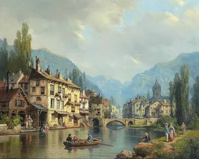 Альпийский город весной by Шарль Эфрази Кувассег — digital art print download