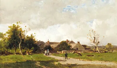 Figures On The Outskirts Of A Village by Eugène Ciceri, 1875 — digital art print download