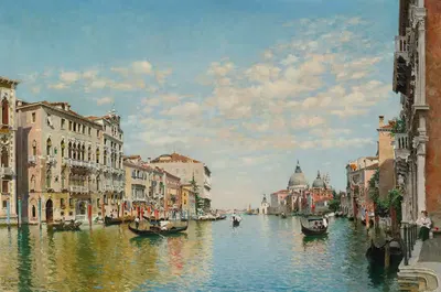 Gondoliers On The Grand Canal, Venice by Federico del Campo, 1911 — digital art print download