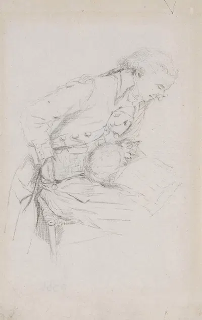 Study of a seated man reading, with a cat on his lap by Габриэль де Сент-Обен — digital art print download