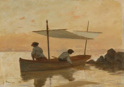 Лодка художника, пришвартованная у пляжа Дориньи by Франсуа Босиона, 1868 — digital art print download