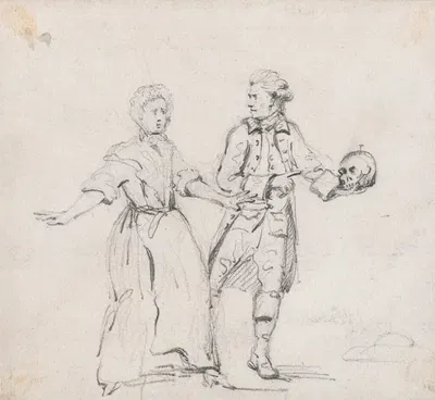 Two Figures with a Skull by Джордж Хоуленд Бомонт — digital art print download