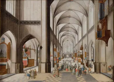 Interior Of A Three-Aisled Gothic Church During A Sermon by Pieter Neeffs the Elder, 1628 – 1631 — digital art print download