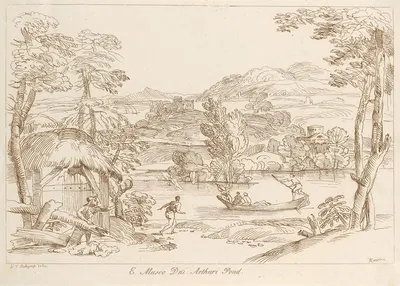 Pastoral scene with huts by George Knapton, 1740 — digital art print download