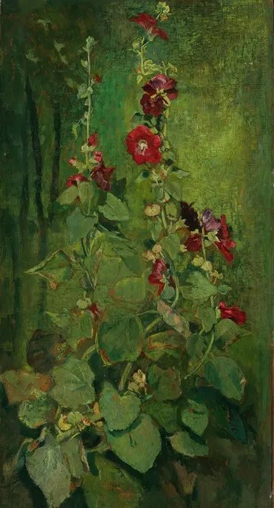 Red Hollyhocks by Джон Ла Фардж — digital art print download