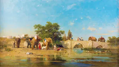Слоны у реки by Шарль де Турнемин — digital art print download