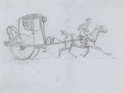 A Man in an enclosed Carriage being pulled by a Horse with a Rider by Хаблот Найт Браун — digital art print download