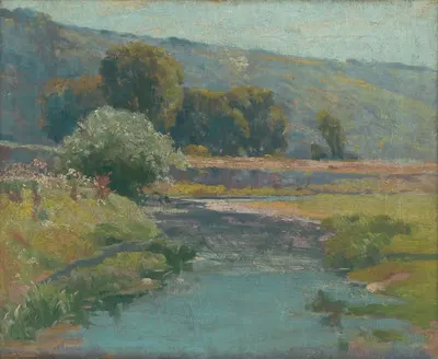 Landscape with a flooded stream by Ľudovít Čordák, 1917 — digital art print download