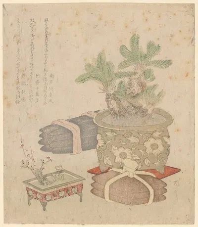 China Pot of Dwarf Bamboo, Bronze of Plum by Shinsai — digital art print download