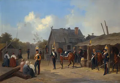 Soldiers Bivouacking In A Village by Adolf Ignatevich Ladurner, 1843 — digital art print download