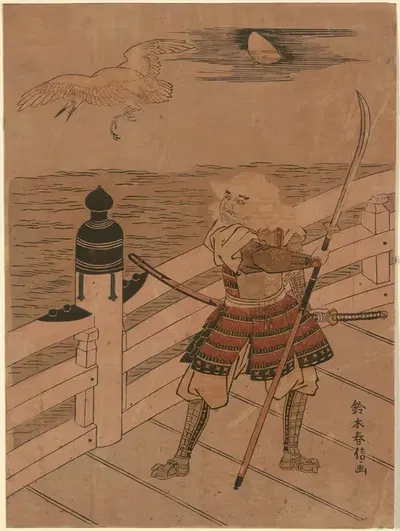 Benkei and Heron on Bridge by Suzuki Harunobu — digital art print download