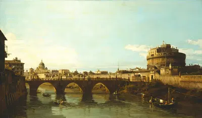 View Of The Tiber In Rome With The Castel Sant'angel by Bernardo Bellotto — digital art print download