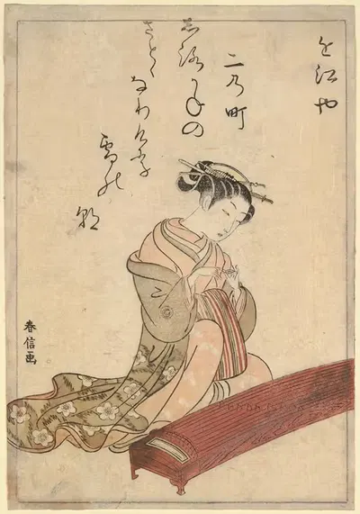Courtesan Playing Koto by Suzuki Harunobu, 1767 — digital art print download
