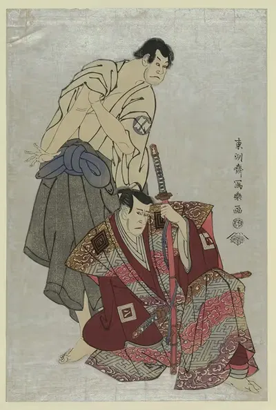 Sandaime ichikawa yaozō (no fuwa banzaemon to) sandaime sakata hangorō (no kosodate no kannonbō) by Tōshūsai Sharaku, 1795…