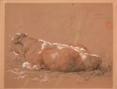 Étude de bœuf couché by Жак-Раймон Брассас, 1847 — digital art print download
