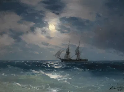 Бриг "Меркурий" при лунном свете by Иван Константинович Айвазовский, 1874 — digital art print download