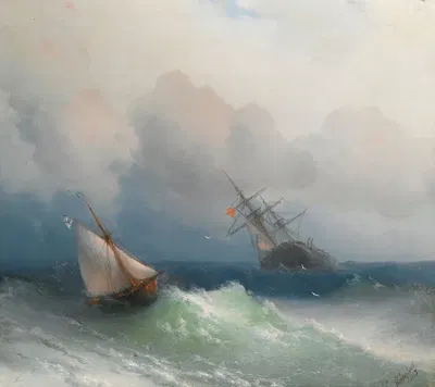 Два корабля в море by Иван Константинович Айвазовский, 1863 — digital art print download