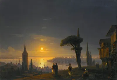 Галатская башня при лунном свете by Иван Константинович Айвазовский, 1845 — digital art print download