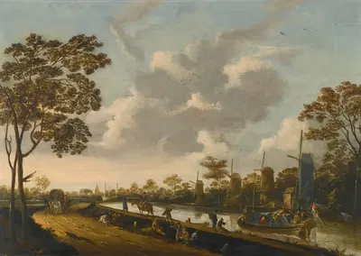 Пейзаж с баржей, буксируемой по каналу by Питер Бут, 1683 — digital art print download