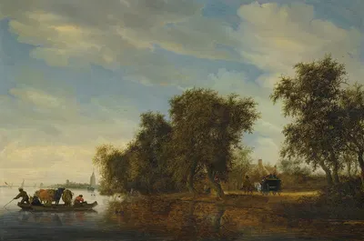 Пейзаж реки с паромом by Якоб Саломонсз. ван Руйсдал, 1653 — digital art print download