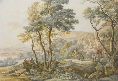 Italianate Landscape With Travellers, After Jan Both by Vincent Jansz. van der Vinne — digital art print download