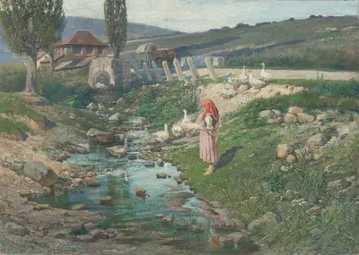 Пейзаж с пастушкой гусей by Войтех Андьял, 1890–1900 — digital art print download