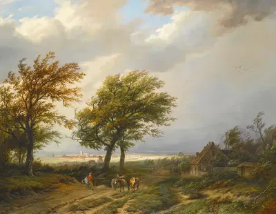 Путешественники в ветреном пейзаже by Виллем Бодеман, 1845 — digital art print download