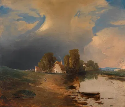 Partie aus den westungarischen Donauauen mit aufsteigendem Gewitter by Адалберт Штифтер — digital art print download