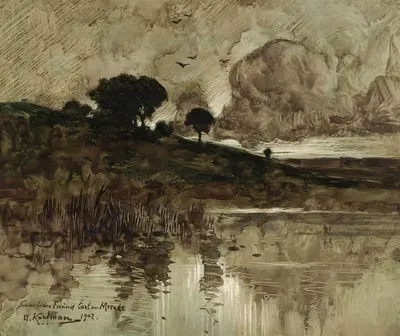 Осенний вечер у озера by Адольф Кауфман, 1902 — digital art print download