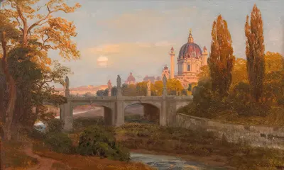 Вид с Венафлюса на Элизабетбрюке и Карлскирхе by Антон Хлавачек — digital art print download