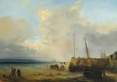Рыбаки у пристани, отлив by Теодор Гюдин, 1833 — digital art print download