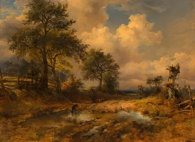 Der Karrenweg (Heimkehrender Jäger) by Friedrich August Matthias Gauermann, 1844 — digital art print download