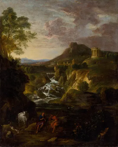 Landscape with the Cascades of Tivoli by Gaspard Dughet, 1650 — digital art print download