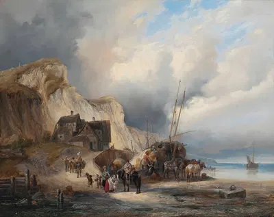 Погрузка сена на нормандском побережье by Генрих Амброс Экерт, 1839 — digital art print download