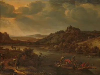 Вид на реку с паромом by Херман Сафлевен, 1655 — digital art print download