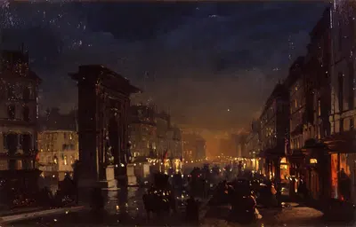 Бульвар и ворота Сен-Дени, масло на картоне by Ипполито Каффи, 1855 — digital art print download