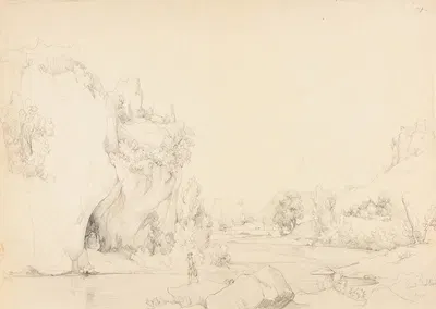 Rivière avec rochers et pêcheurs by Jacques-Raymond Brascassat — digital art print download