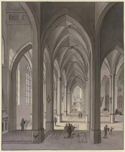 Вид на хор трёхнефной готической церкви с фигурами в одежде XVII века, 1819 by Иоганн Людвиг Эрнст Морганштерн — digital…