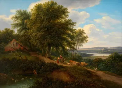 Речная местность с скотом by Иосиф Мёссмер, 1826 — digital art print download