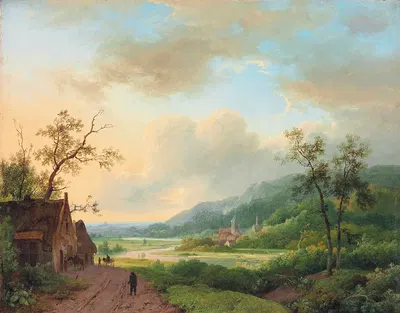Путники на береговой тропе на закате by Маринус Адрианус Кеккок, 1845 — digital art print download