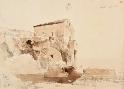 Sorrente; maison by Jacques-Raymond Brascassat, 1828 — digital art print download
