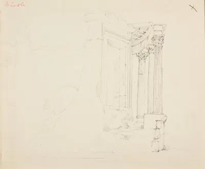 Vue des vestiges du temple de Vesta à Tivoli by Jacques-Raymond Brascassat, 1829 — digital art print download