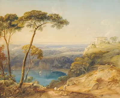 Lake Nemi with Pontine Marshes in the Background by Copley Fielding — digital art print download