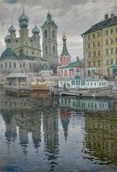 Вид на Васильевский остров с церковью Благовещения by Арнольд Борисович Лаховский, 1910 — digital art print download