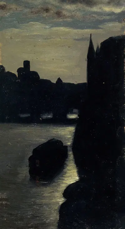 Берега Сены, рядом с дворцом правосудия, ночной эффект. by Шарль-Эмиль Кюизен, 1870 — digital art print download