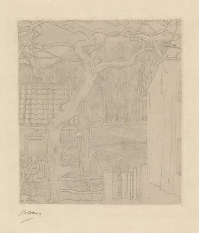 Boom bij twee huizen aan een bosrand by Ян Тoorоп, 1897 — digital art print download
