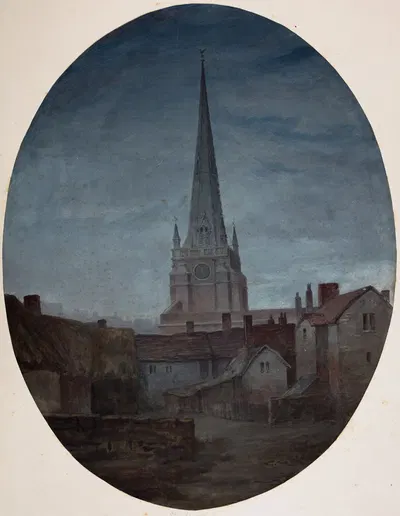 Церковь Святого Мартина в Бирмингеме, ночью by Илайджа Уолтон, 1850-1888 — digital art print download